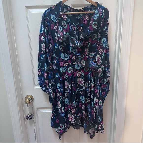 Isabel Marant Silk Floral Long Sleeve Verikio Dress 36 $1395 blue black - Picture 2 of 11